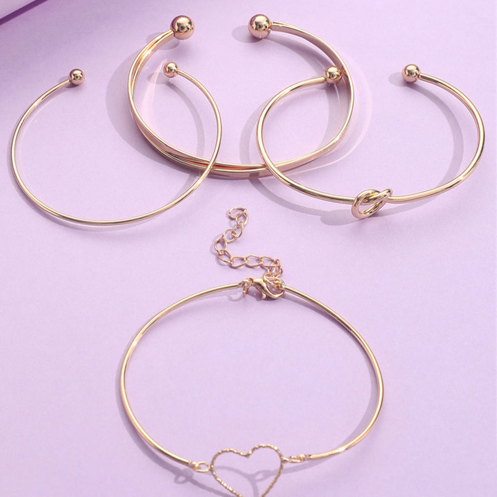 Gold Love Geometric Cross Bracelet Set - 4 Pieces