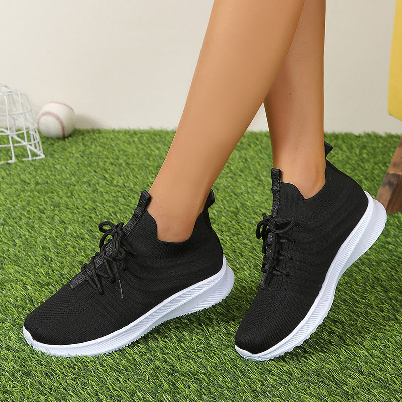 
                      
                        Women'S Spring Thick Bottom Solid Color Sneaker Lace-Up Lightweight Breathable Shoes
                      
                    