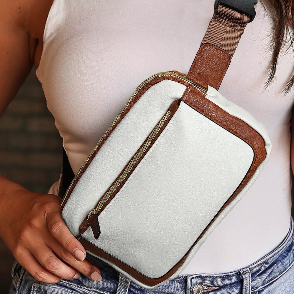 White Mini PU Leather Crossbody Bag with Adjustable Strap