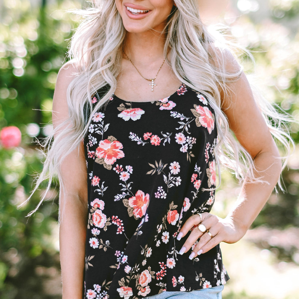 
                      
                        Black Floral Spaghetti Straps Tank Top
                      
                    