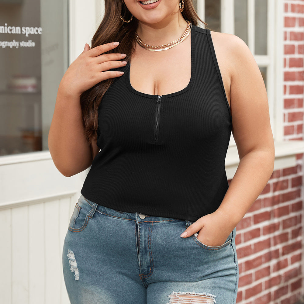 
                      
                        Black Plus Size Zipper Front Racerback Tank Top
                      
                    