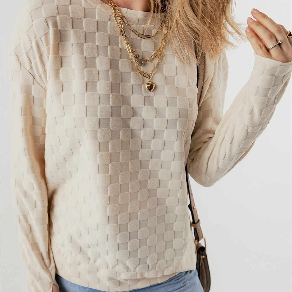 
                      
                        Beige Solid Textured Thumbhole Sleeve Top
                      
                    