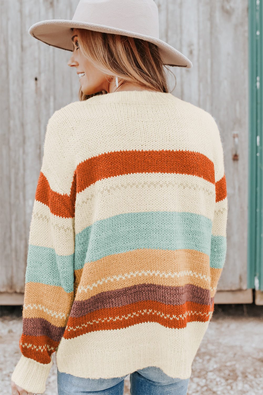 Striped Color Block Crew Neck Sweater