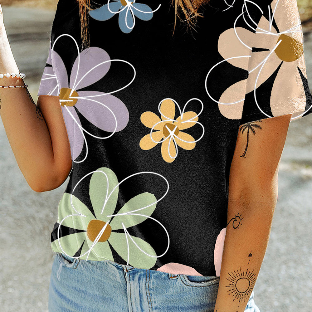 
                      
                        Beige Floral Print Summer Tee
                      
                    