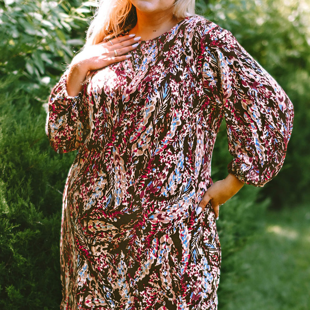 Fiery Red Plus Size Floral Print Mini Dress