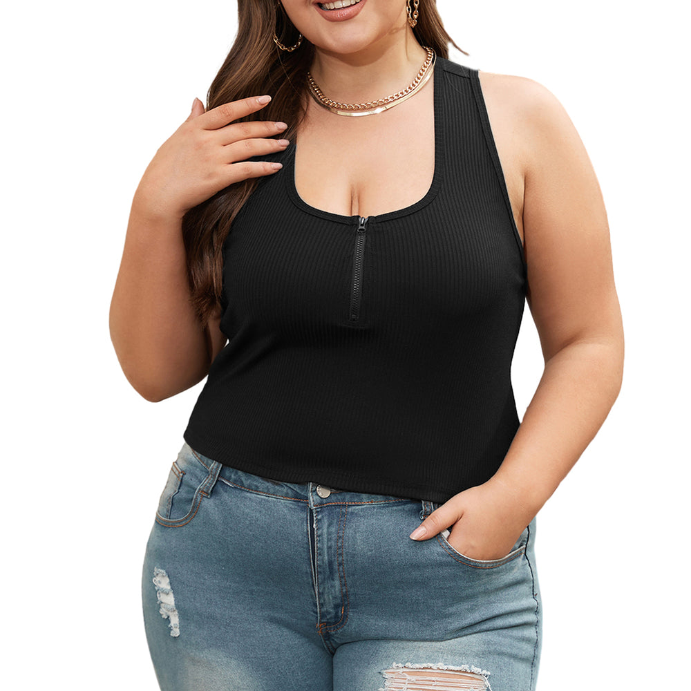 
                      
                        Black Plus Size Zipper Front Racerback Tank Top
                      
                    