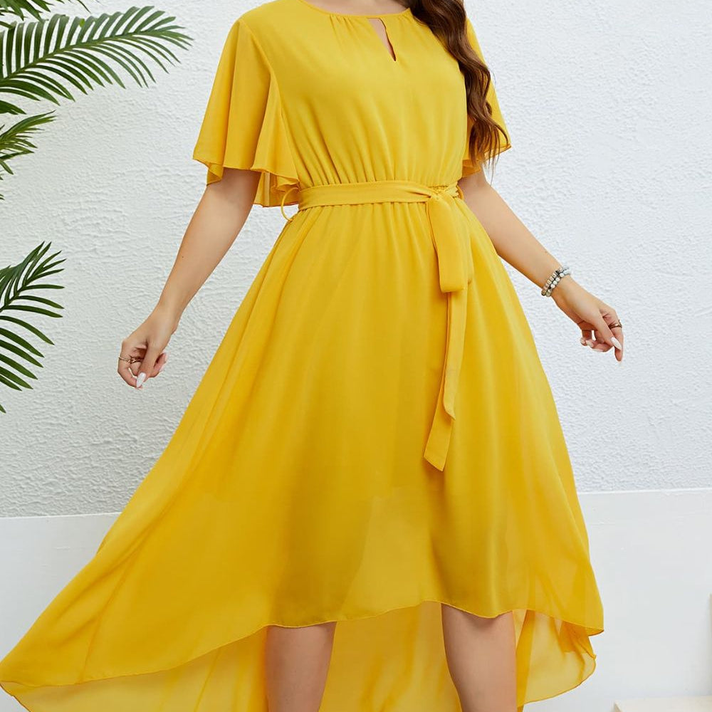 
                      
                        Belted Flutter Sleeve High-Low Dress
                      
                    