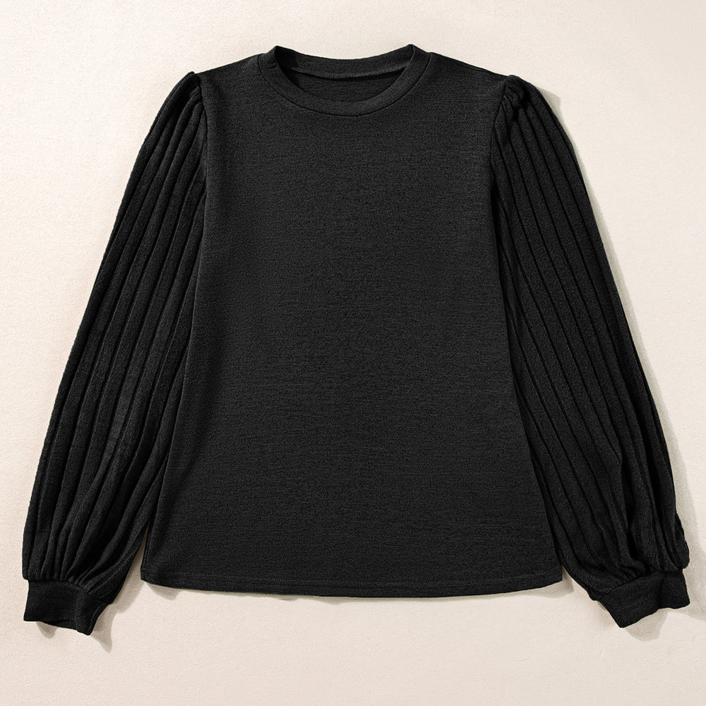 
                      
                        Black Contrast Ribbed Bishop Sleeve Top
                      
                    