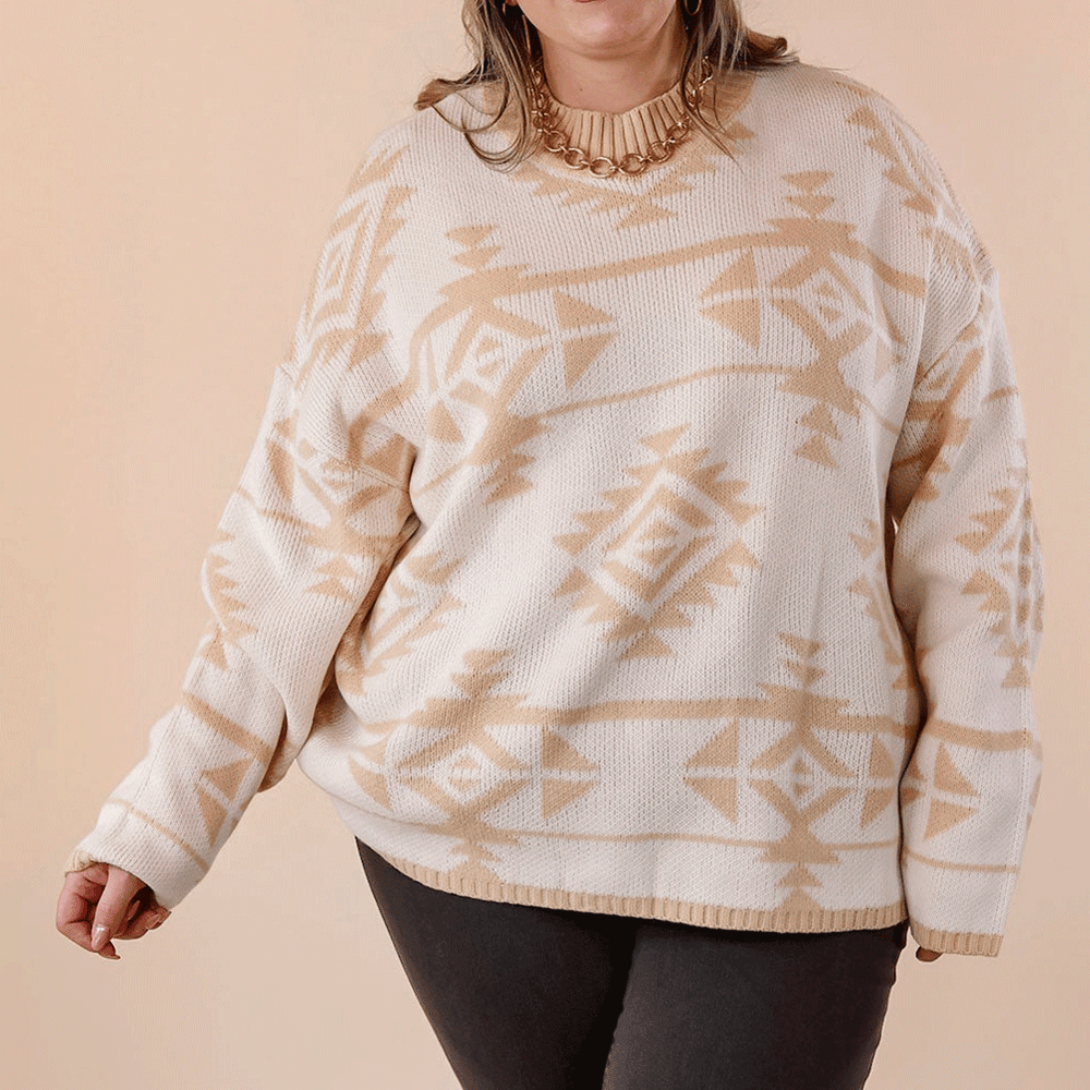 
                      
                        Apricot Plus Size Western Aztec Print Loose Sweater
                      
                    