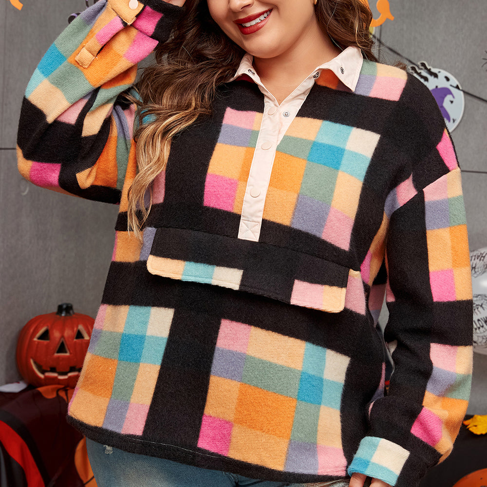 
                      
                        Black Plus Size Checkered Sherpa Sweatshirt
                      
                    