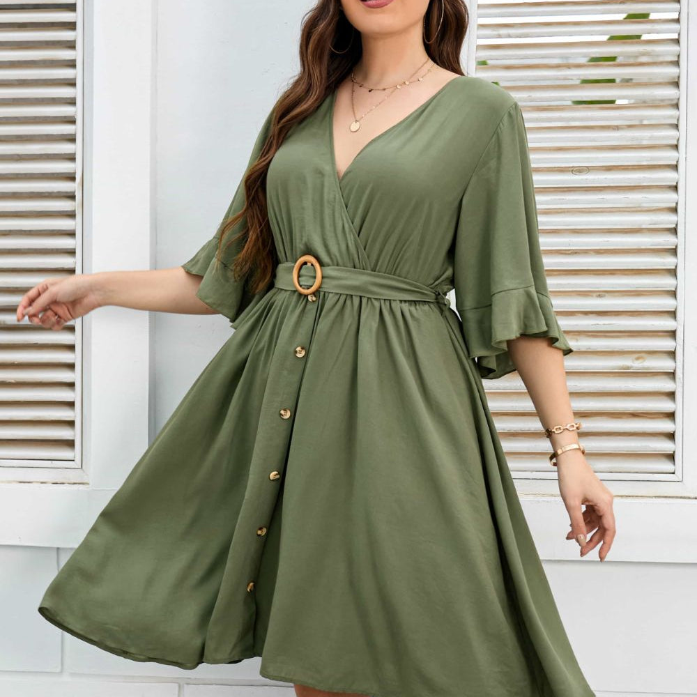 Curvy Surplice Half Sleeve Dress