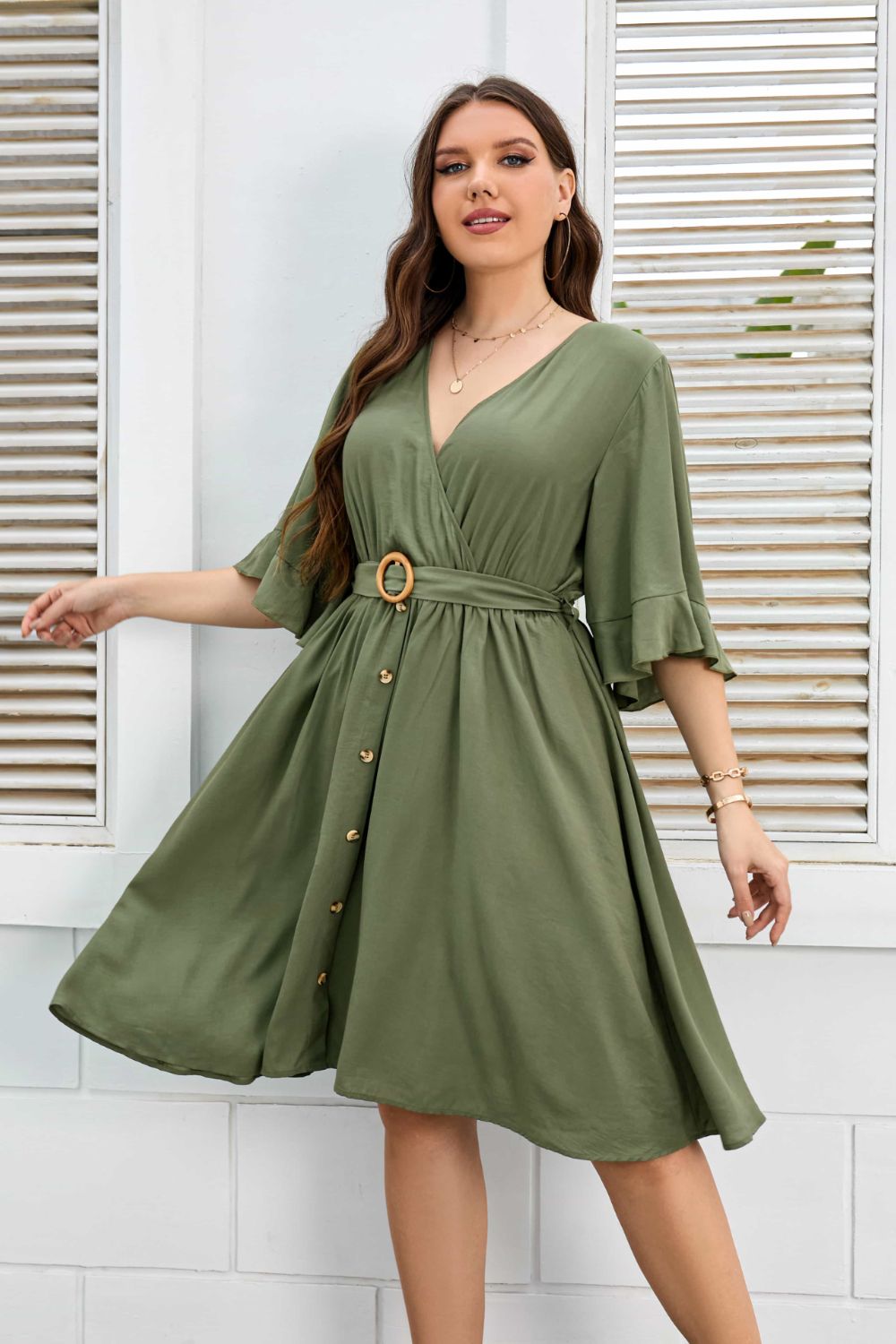 Curvy Surplice Half Sleeve Dress