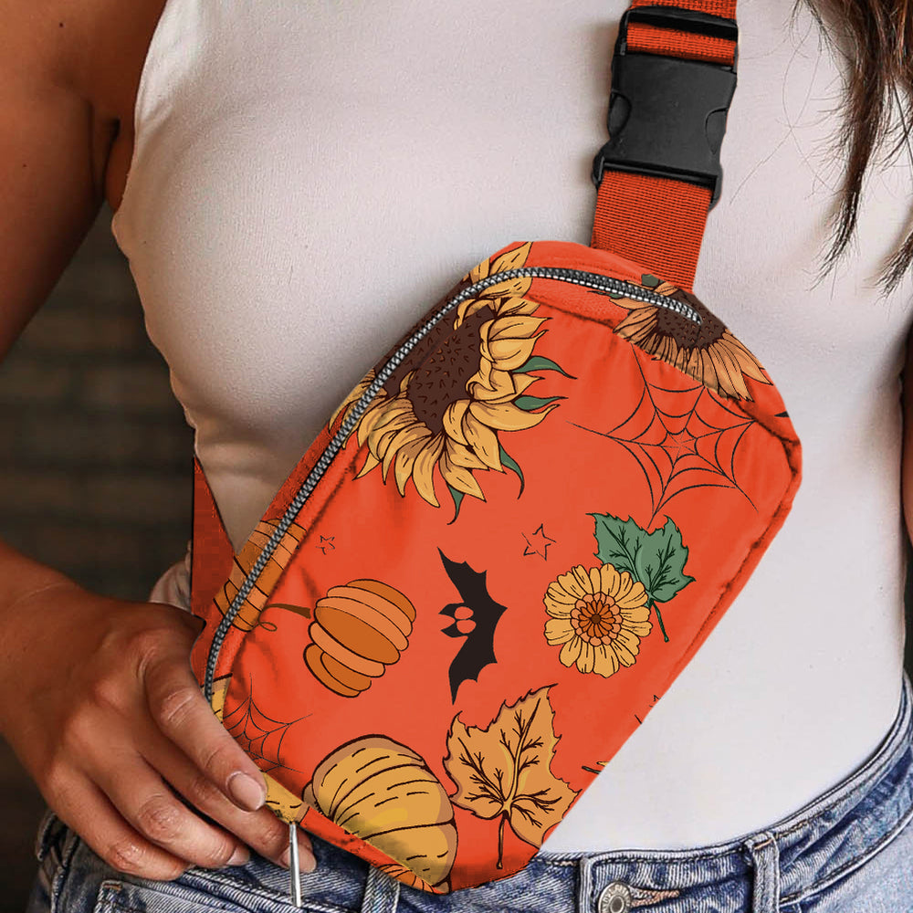 Orange Pumpkin Sunflower Halloween Graphic Crossbody Bag