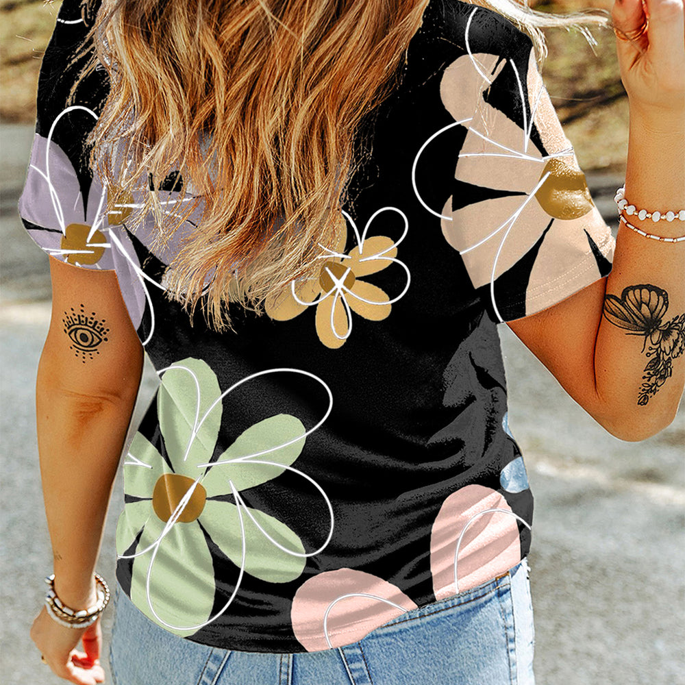 
                      
                        Beige Floral Print Summer Tee
                      
                    