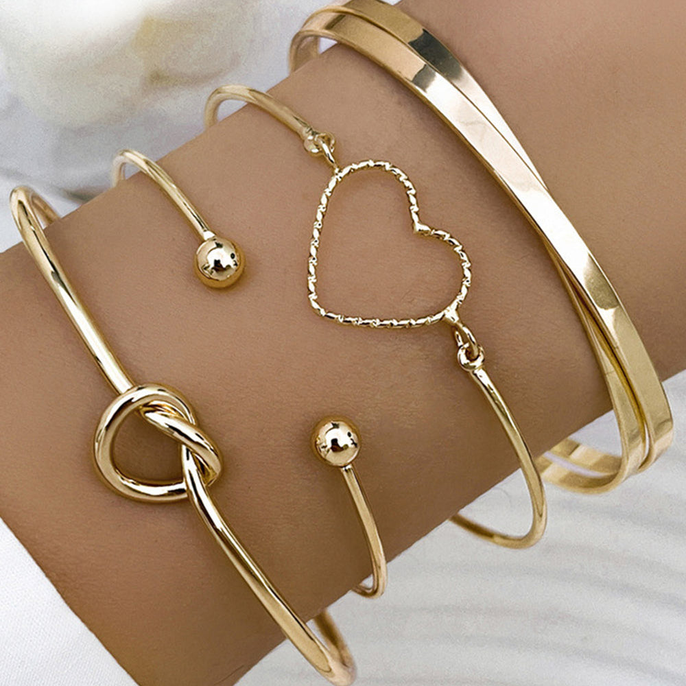 Gold Love Geometric Cross Bracelet Set - 4 Pieces