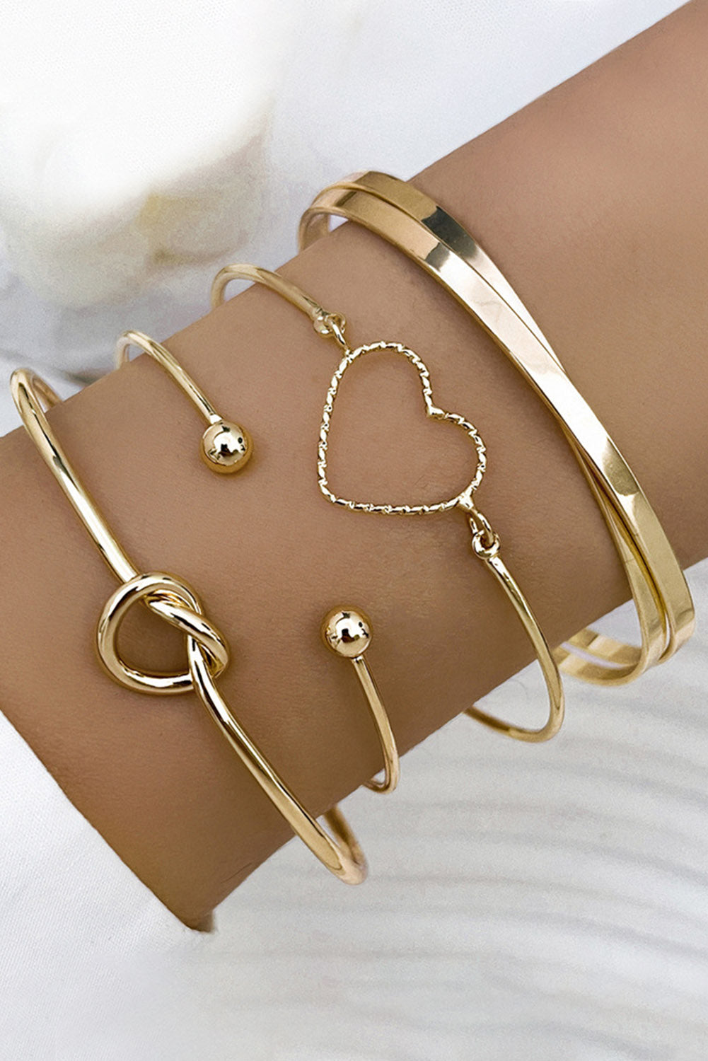 Gold Love Geometric Cross Bracelet Set - 4 Pieces