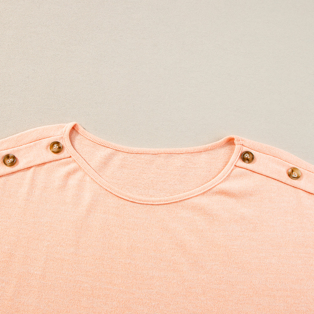 
                      
                        Apricot Pink Batwing Sleeve Tee - Button Detail Casual Top
                      
                    