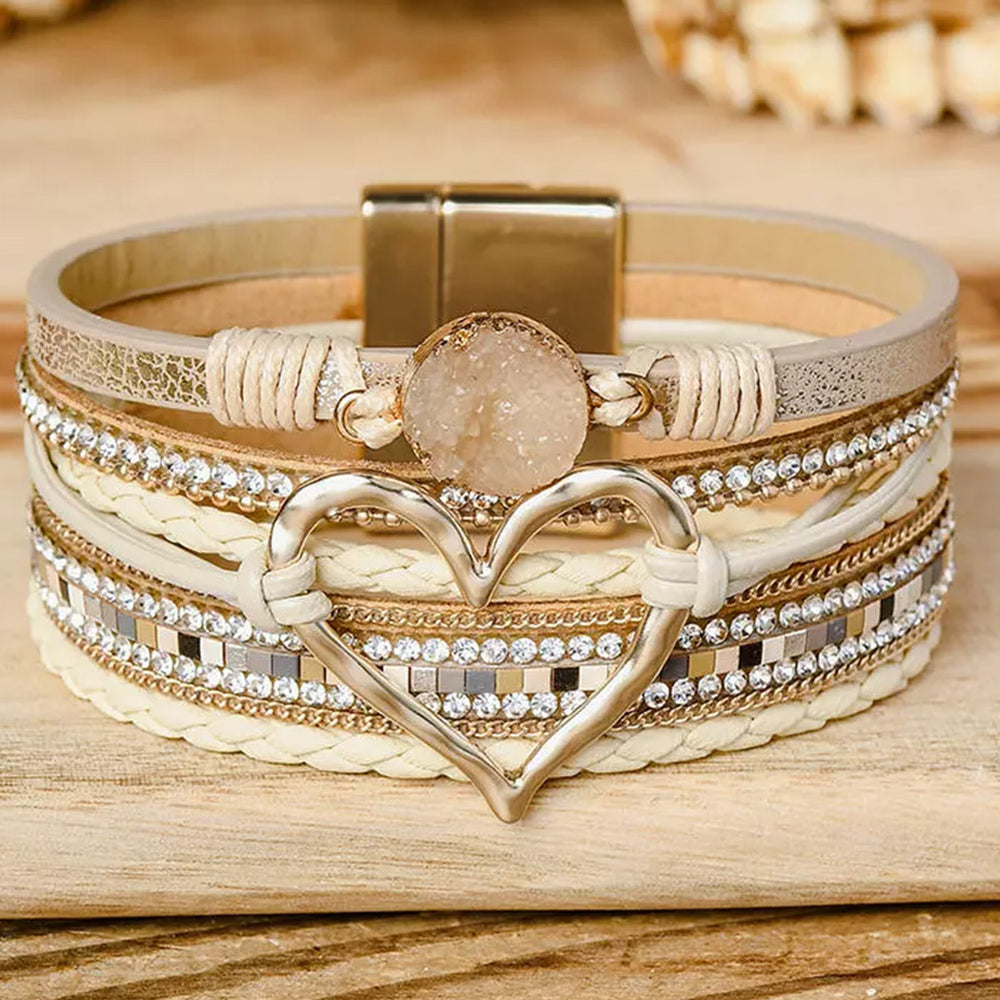 Bohemian Beige Heart Bracelet - Magnetic Buckle