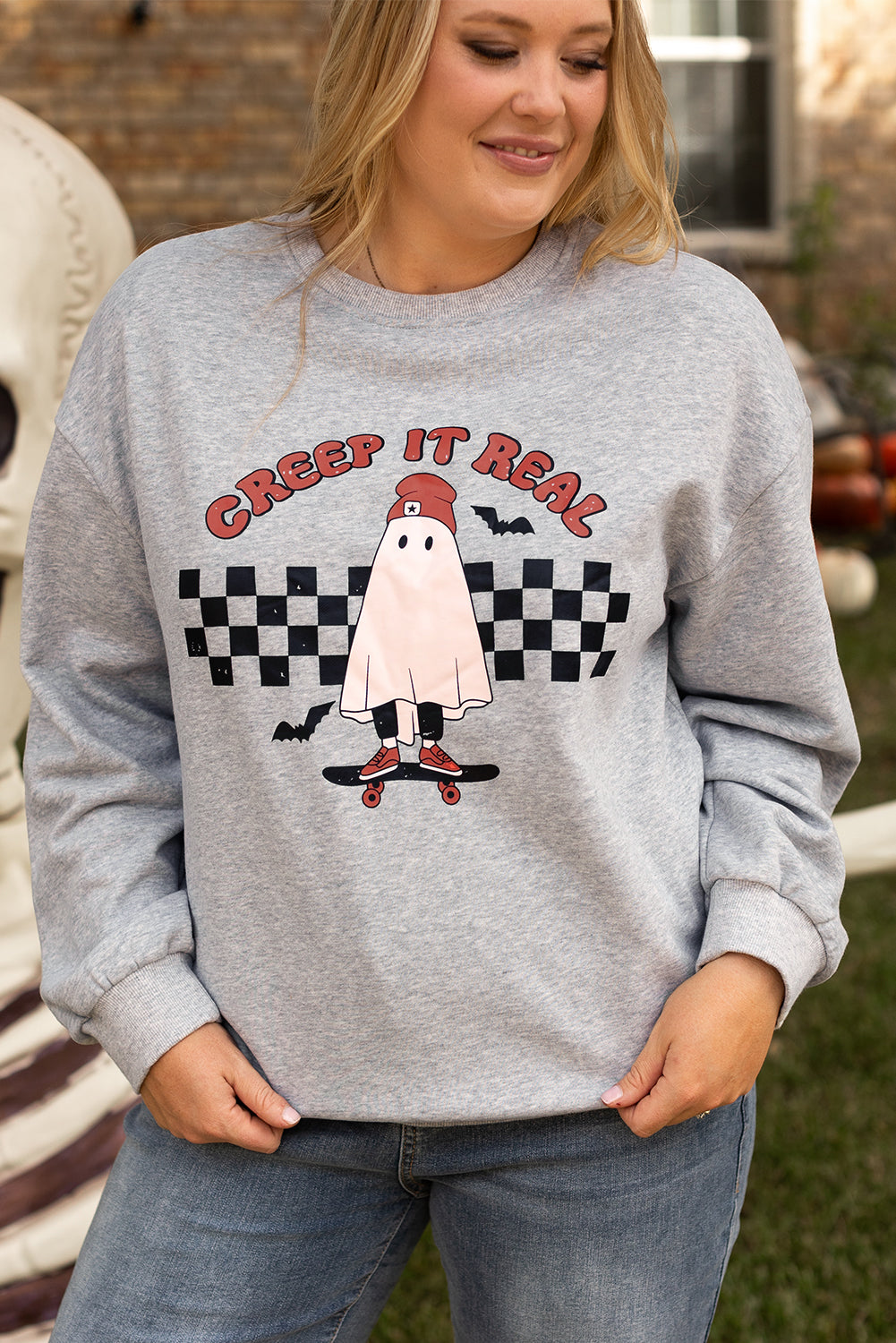 Creep It Real Ghost Print Plus Size Sweatshirt