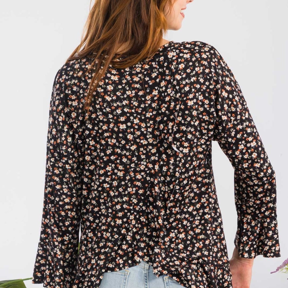 Floral Ruffle Detail Top