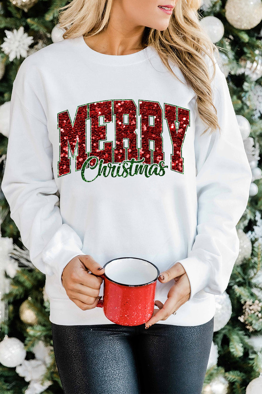 Beige Christmas Crewneck Sweatshirt - Heat Transfer Print