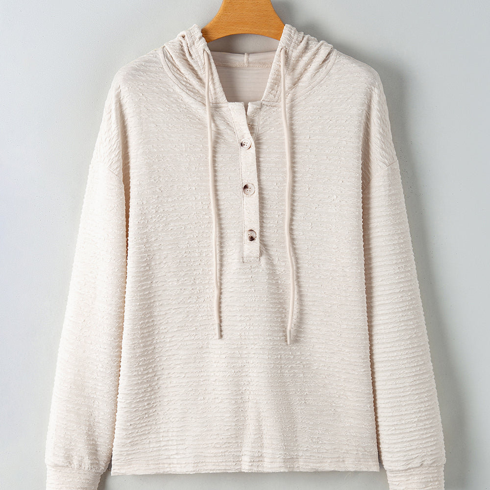 
                      
                        Apricot Solid Drawstring Hoodie with Henley Neckline
                      
                    