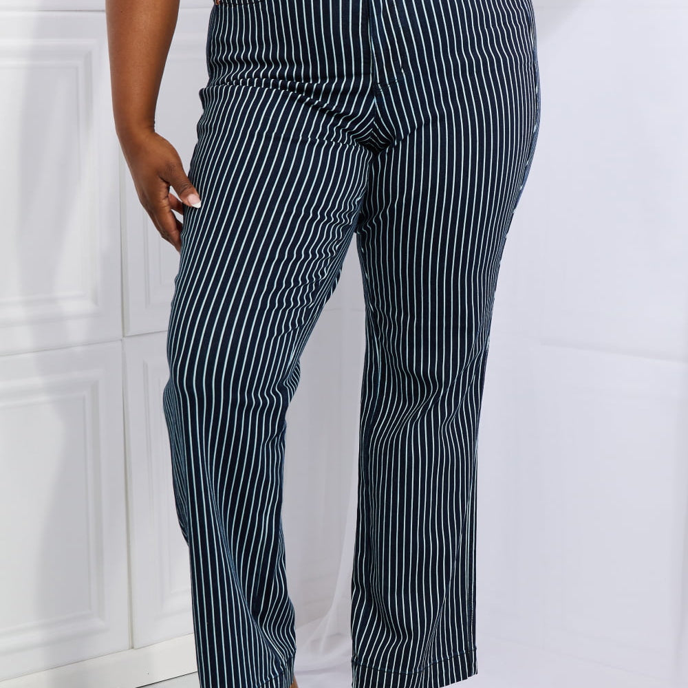 Judy Blue Cassidy Full Size High Waisted Tummy Control Striped Straight Jeans