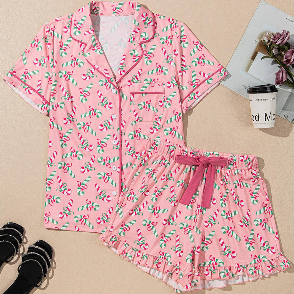 Pink Candy Cane Pajama Set - Festive & Cozy