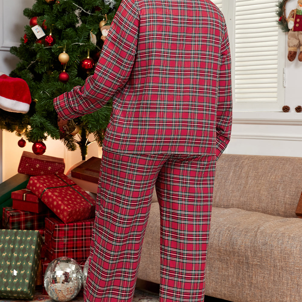 Red Plaid Plus Size Lounge Set - Shirt & Pants