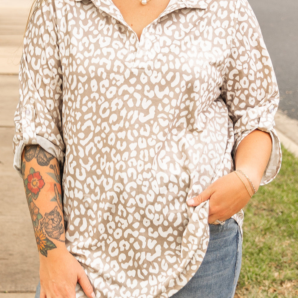 
                      
                        Apricot Leopard Tab Sleeve V Neck Plus Size Top
                      
                    