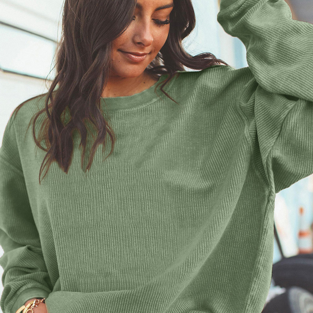 Grass Green Ribbed Corduroy Oversized Sweatshirt