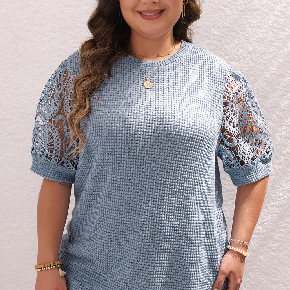 
                      
                        Ashleigh Blue Plus Size Knit Lace Sleeve T Shirt
                      
                    