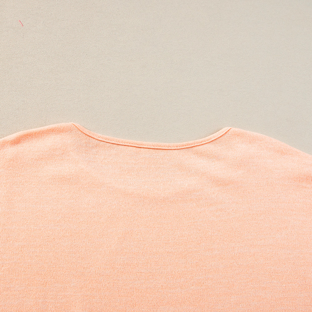 
                      
                        Apricot Pink Batwing Sleeve Tee - Button Detail Casual Top
                      
                    