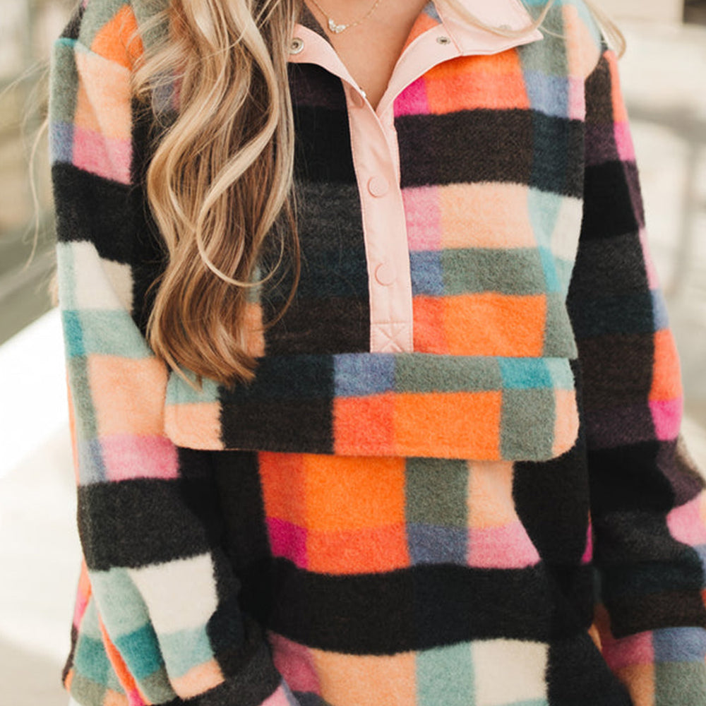 
                      
                        Black Plus Size Checkered Sherpa Sweatshirt
                      
                    