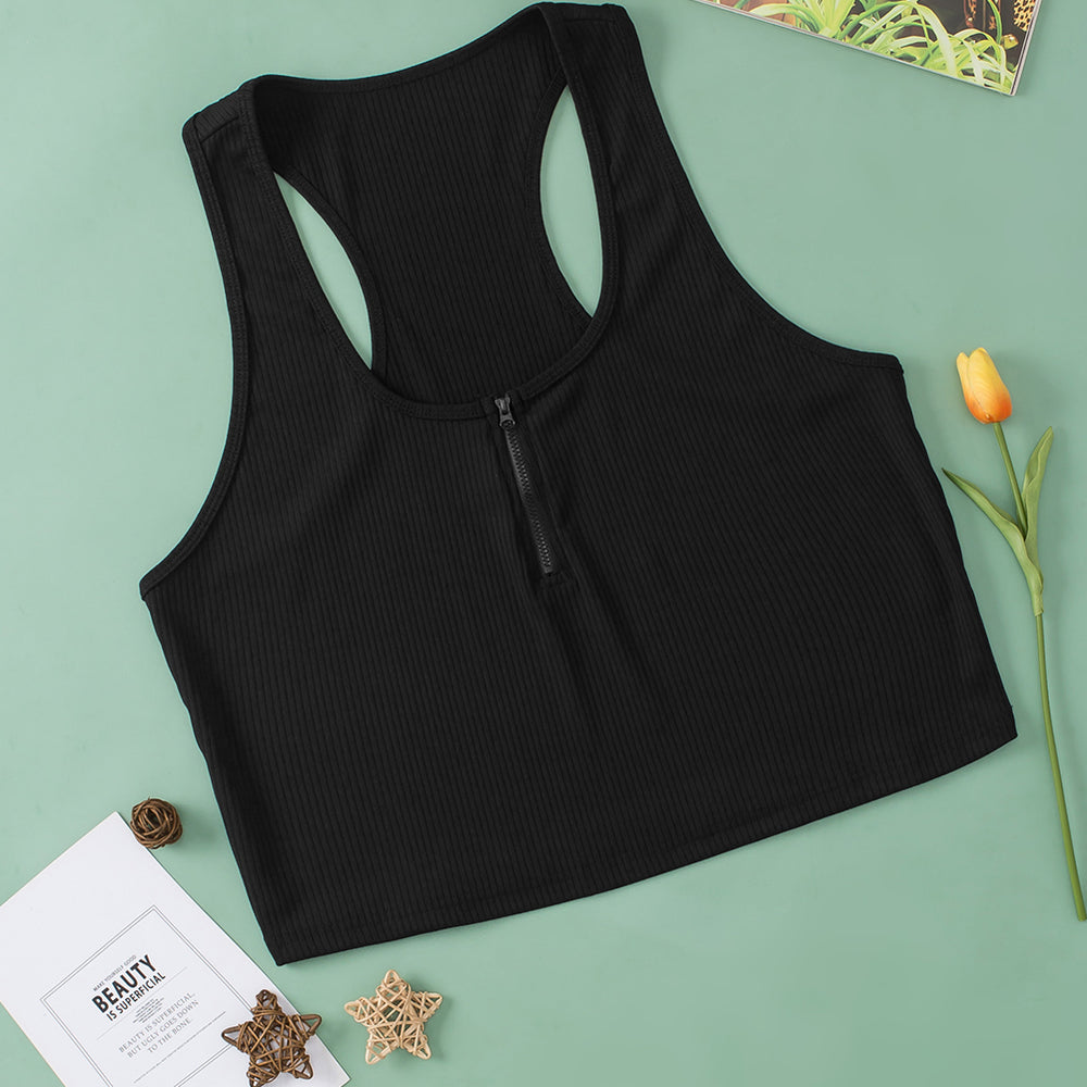 
                      
                        Black Plus Size Zipper Front Racerback Tank Top
                      
                    