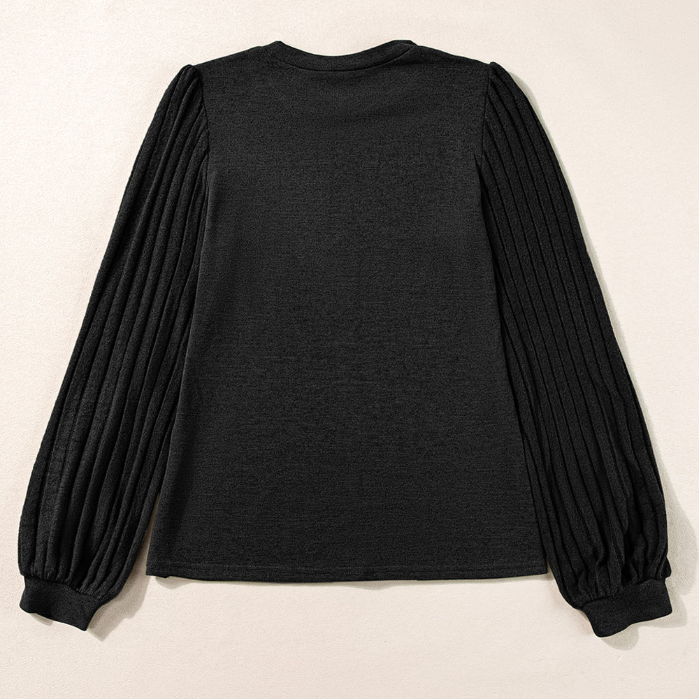 
                      
                        Black Contrast Ribbed Bishop Sleeve Top
                      
                    