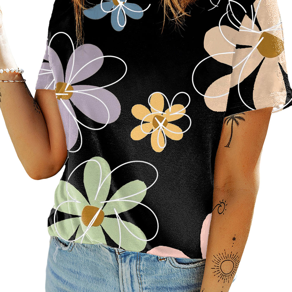 
                      
                        Beige Floral Print Summer Tee
                      
                    