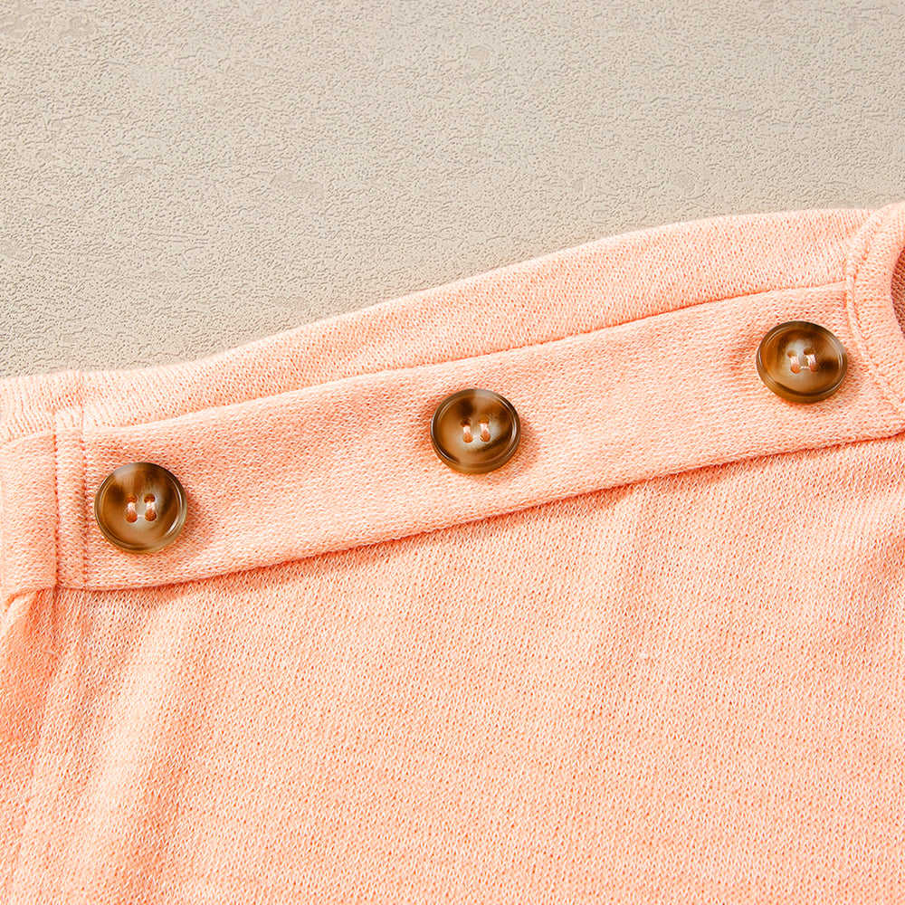 
                      
                        Apricot Pink Batwing Sleeve Tee - Button Detail Casual Top
                      
                    