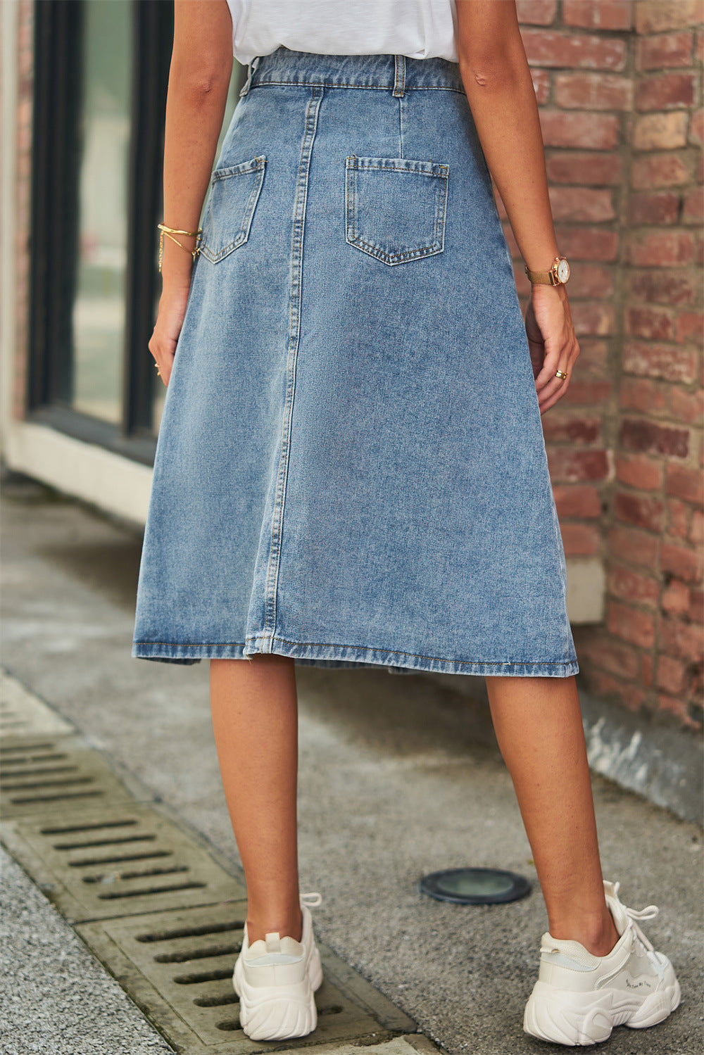 Button Front Denim A-Line Skirt – Classic Style