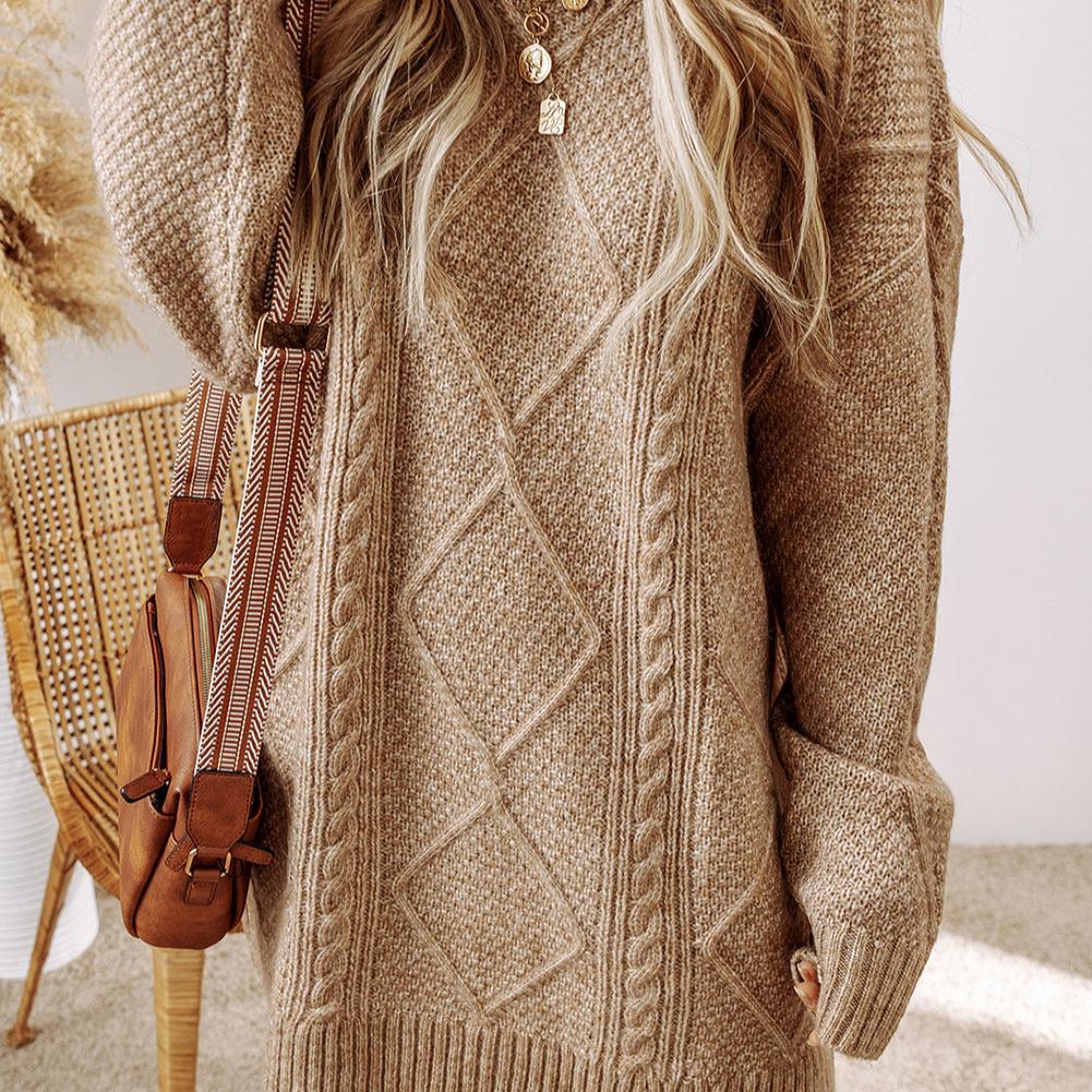 Parchment Cable Knit Sweater Dress - Cozy & Chic