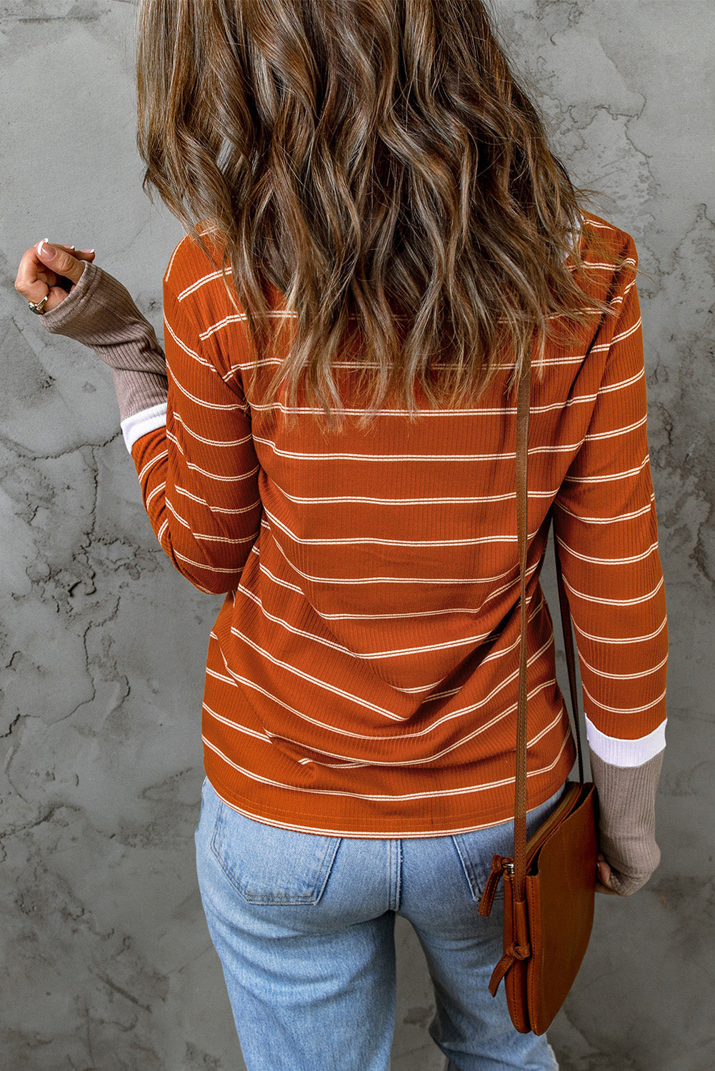 Brown Color Block Striped Pullover