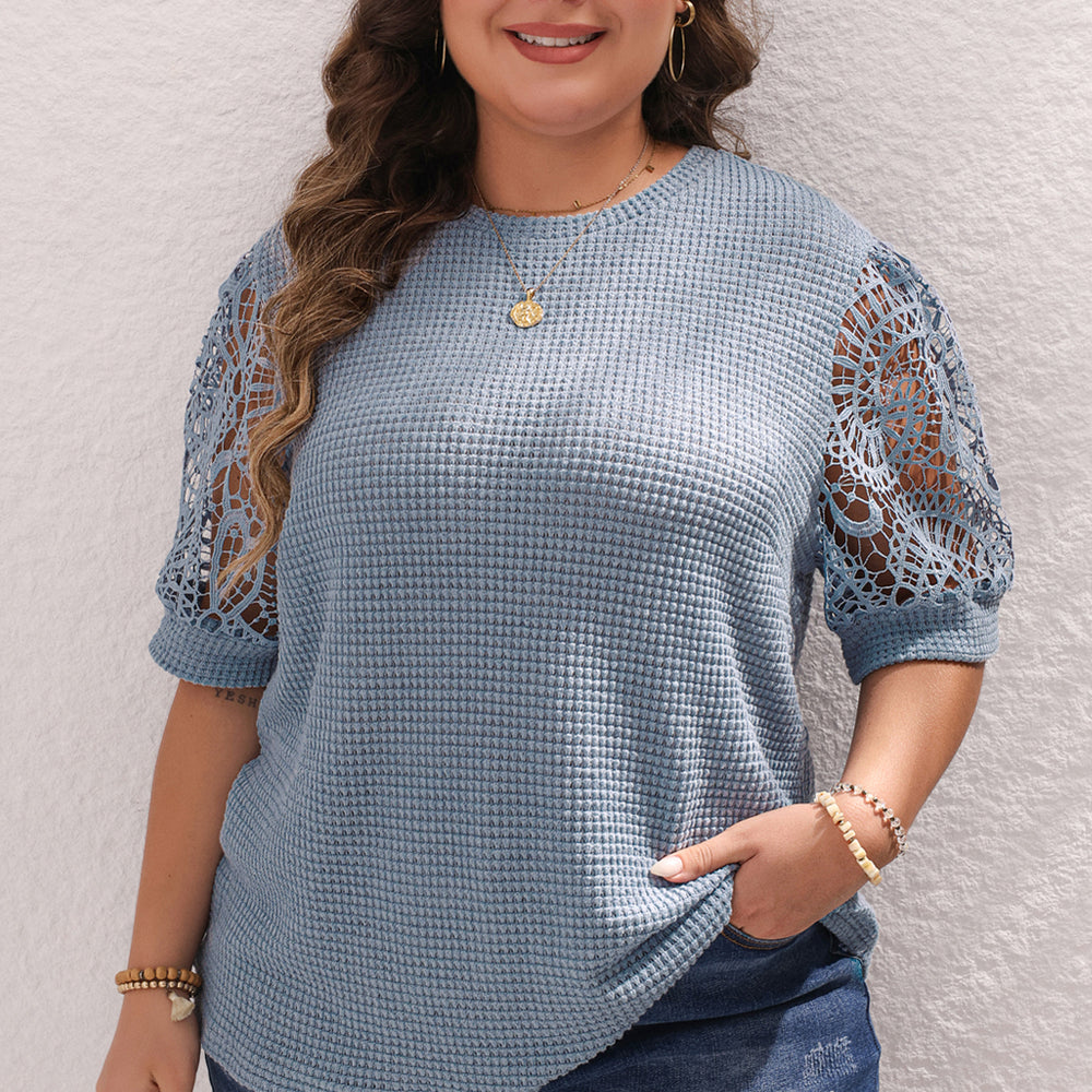 
                      
                        Ashleigh Blue Plus Size Knit Lace Sleeve T Shirt
                      
                    