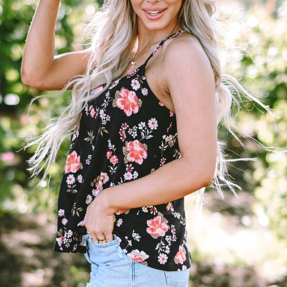 
                      
                        Black Floral Spaghetti Straps Tank Top
                      
                    