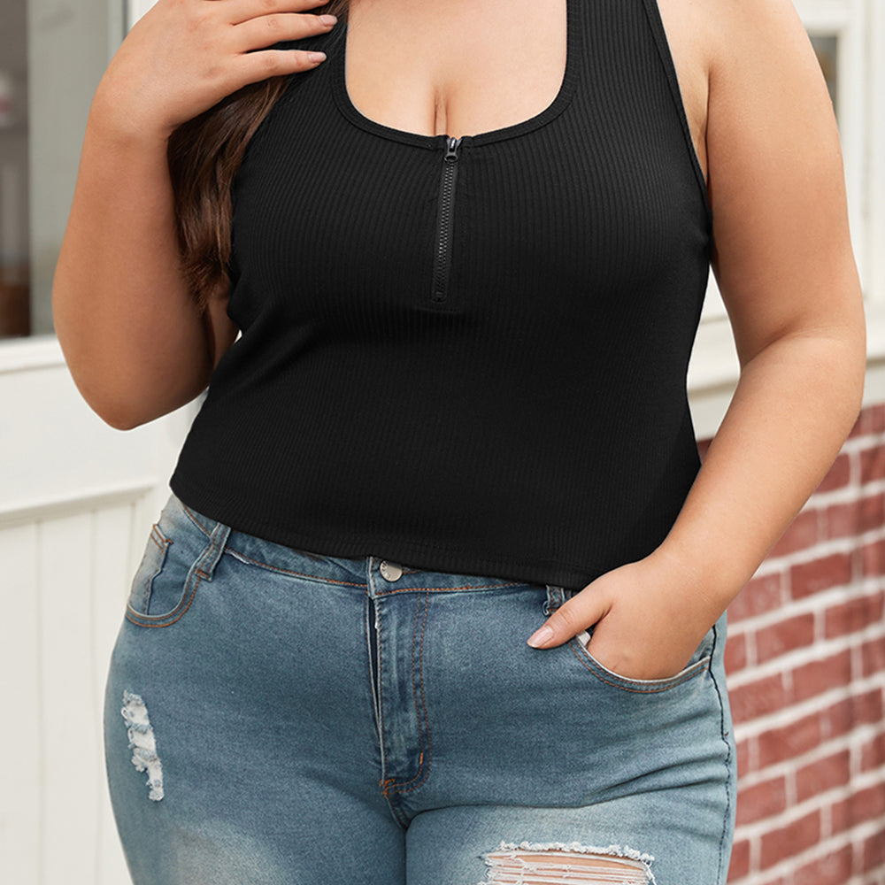 
                      
                        Black Plus Size Zipper Front Racerback Tank Top
                      
                    