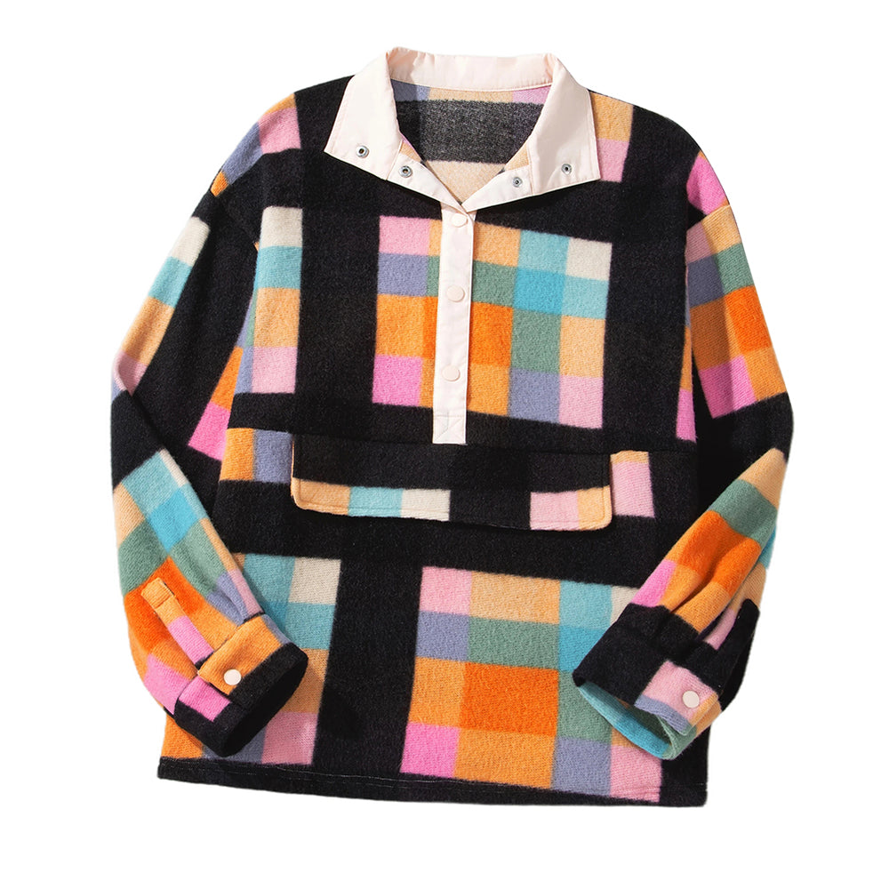 
                      
                        Black Plus Size Checkered Sherpa Sweatshirt
                      
                    