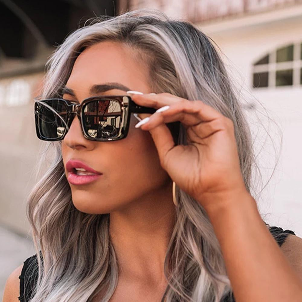 Black Trendy Retro Square Frame Sunglasses