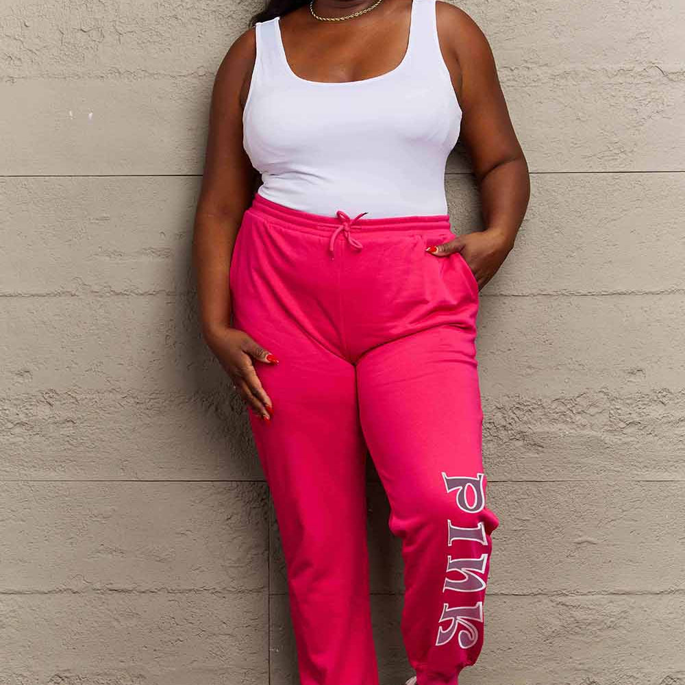 Full Size PINK Graphic Sweatpants - Simply Love