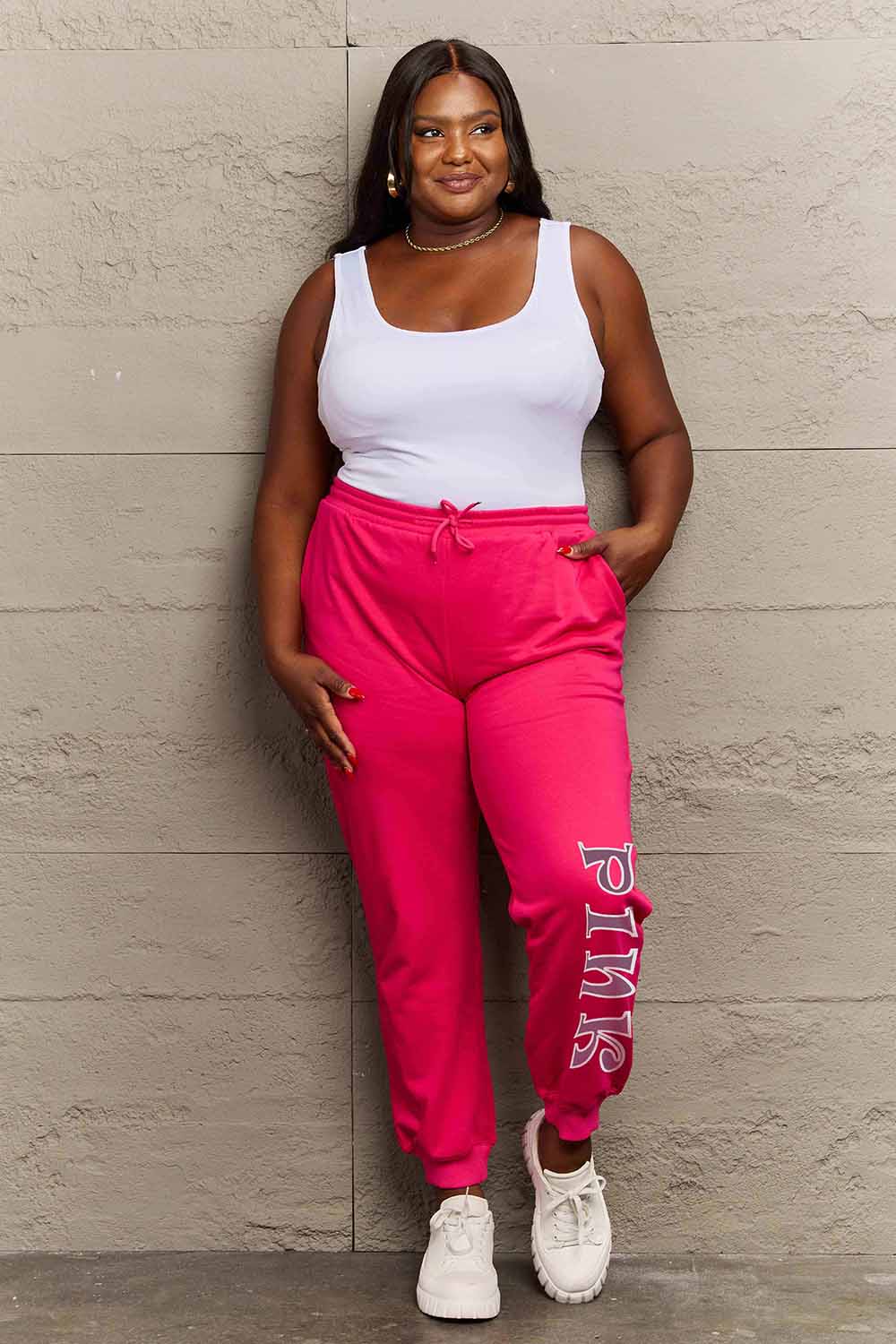 Full Size PINK Graphic Sweatpants - Simply Love