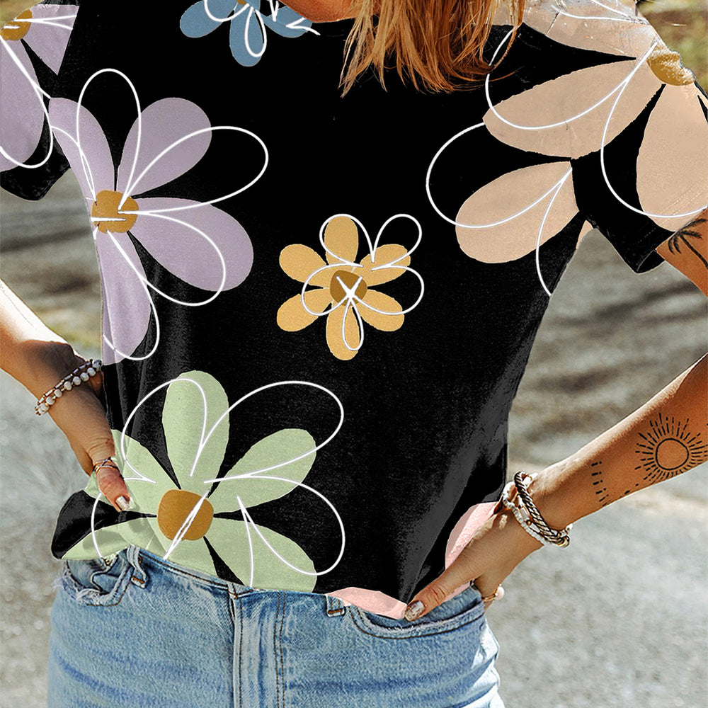 
                      
                        Beige Floral Print Summer Tee
                      
                    