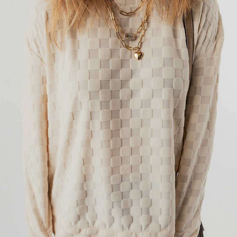 
                      
                        Beige Solid Textured Thumbhole Sleeve Top
                      
                    